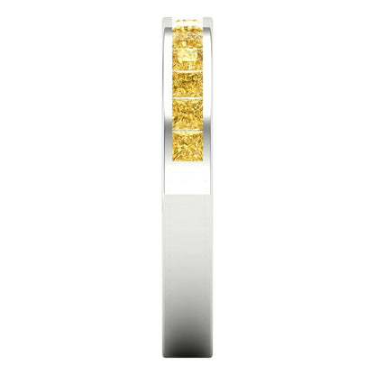 0.78 cttw Simulated Yellow Diamond Princess Cut White Gold Eternity Wedding Band