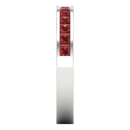 0.78 cttw Natural Garnet Princess Cut White Gold Eternity Wedding Band
