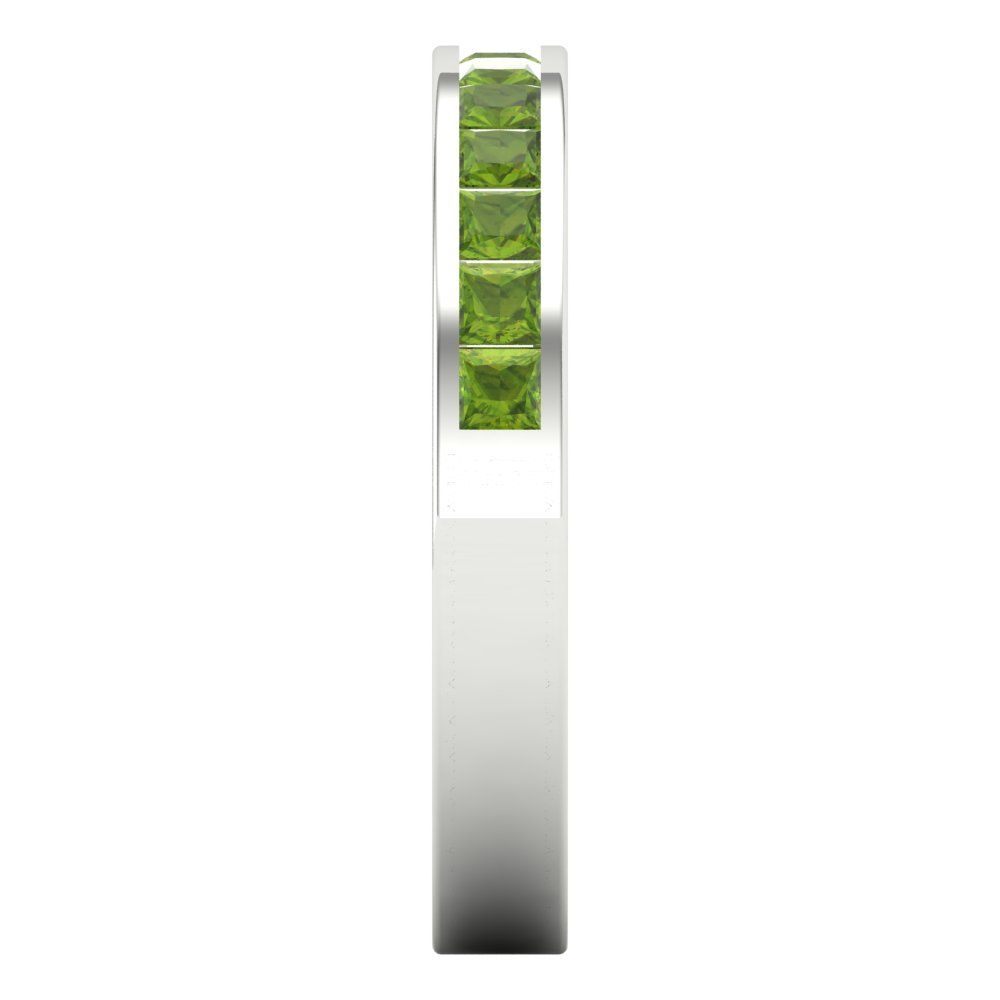 0.78 cttw Natural Peridot Princess Cut White Gold Eternity Wedding Band