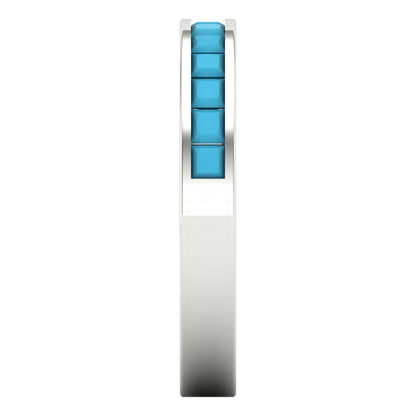 0.78 cttw Simulated Turquoise Princess Cut White Gold Eternity Wedding Band