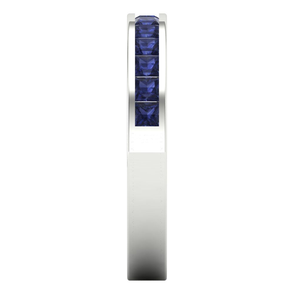 0.78 cttw Simulated Blue Sapphire Princess Cut White Gold Eternity Wedding Band
