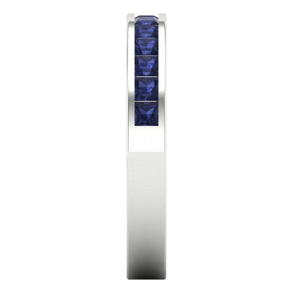 0.78 cttw Simulated Blue Sapphire Princess Cut White Gold Eternity Wedding Band