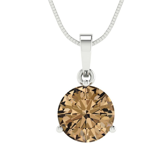 2cttw Round Cut Champagne Gold-Plated 925 Silver Pendant and 18" Box-Chain Necklace