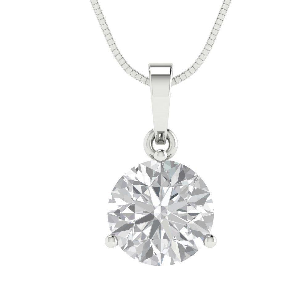 2cttw Round Cut Clear Gold-Plated 925 Silver Pendant and 18" Box-Chain Necklace