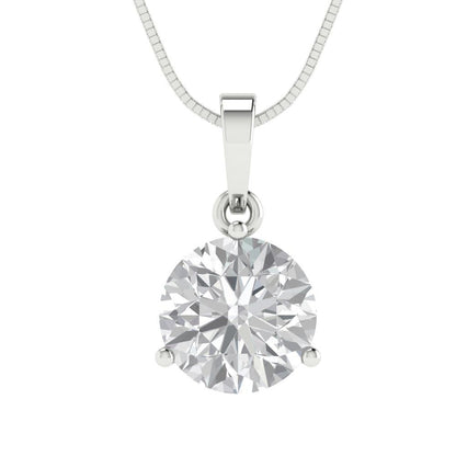 2cttw Round Cut Clear Gold-Plated 925 Silver Pendant and 18" Box-Chain Necklace