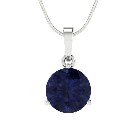 2cttw Round Cut Blue Sapphire Gold-Plated 925 Silver Pendant and 18" Box-Chain Necklace