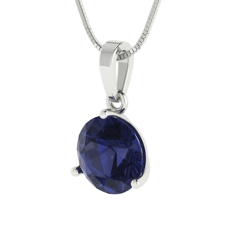 2cttw Round Cut Blue Sapphire Gold-Plated 925 Silver Pendant and 18" Box-Chain Necklace