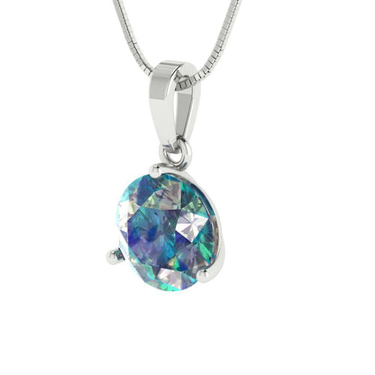 2cttw Round Cut Blue Moissanite Gold-Plated 925 Silver Pendant and 18" Box-Chain Necklace