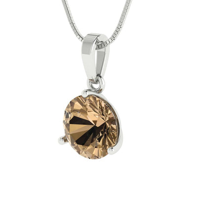 2cttw Round Cut Champagne Gold-Plated 925 Silver Pendant and 18" Box-Chain Necklace
