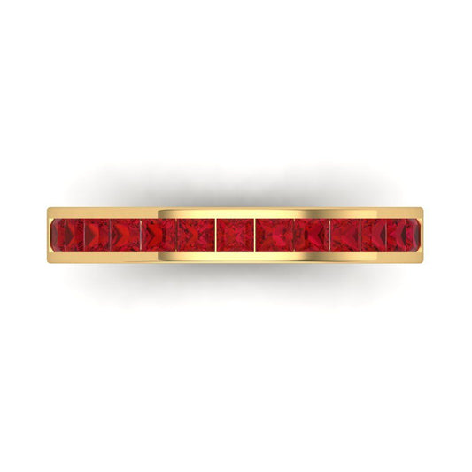 0.78 cttw Simulated Ruby Princess Cut Yellow Gold Eternity Wedding Band