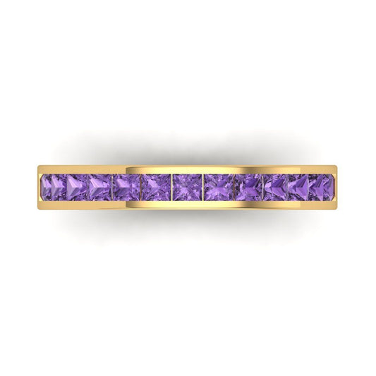 0.78 cttw Simulated Alexandrite Princess Cut Yellow Gold Eternity Wedding Band