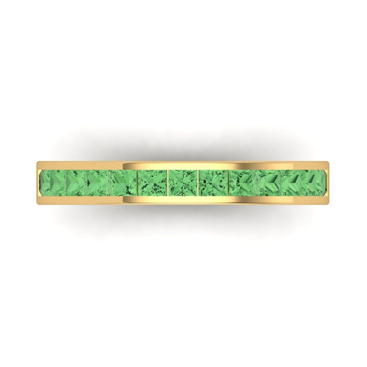 0.78 cttw Simulated Green Diamond Princess Cut Yellow Gold Eternity Wedding Band