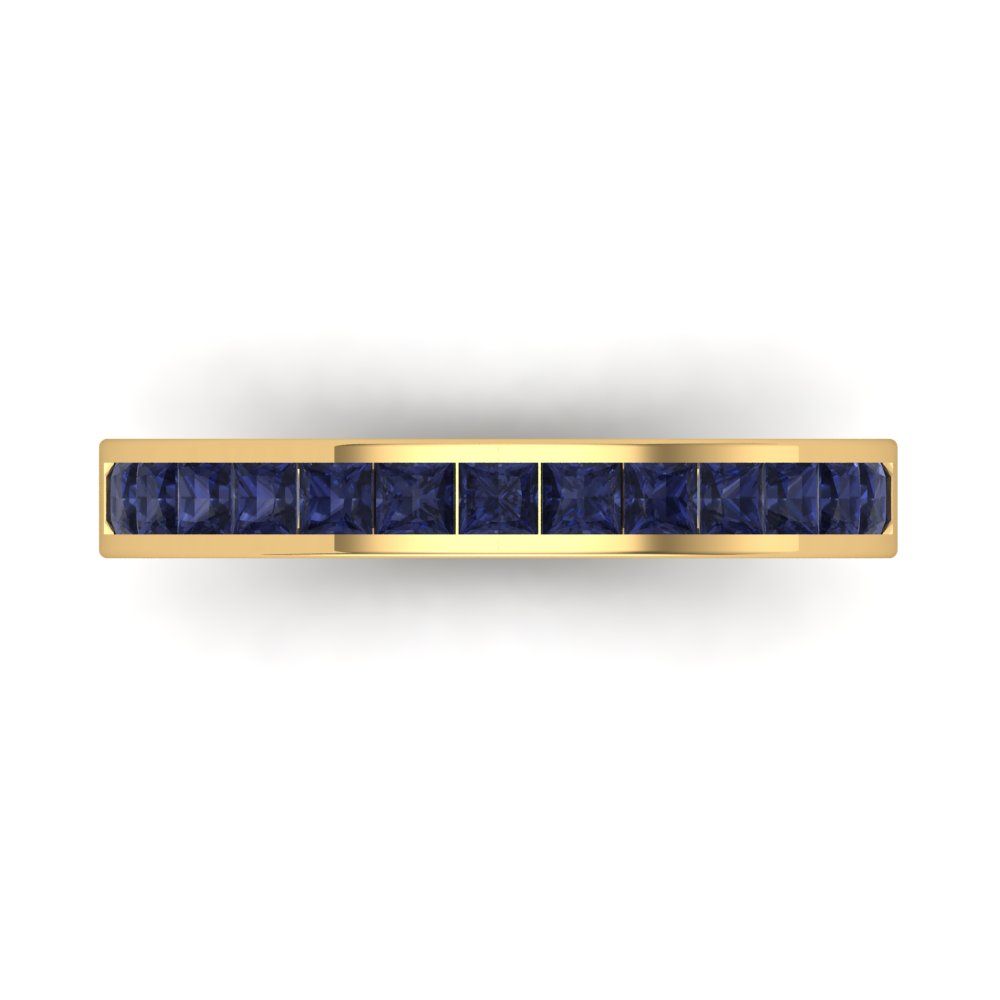 0.78 cttw Simulated Blue Sapphire Princess Cut Yellow Gold Eternity Wedding Band
