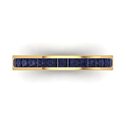 0.78 cttw Simulated Blue Sapphire Princess Cut Yellow Gold Eternity Wedding Band
