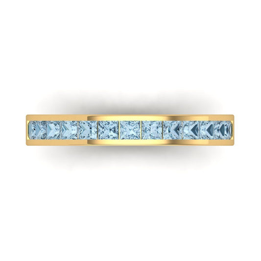 0.78 cttw Natural Aquamarine Princess Cut Yellow Gold Eternity Wedding Band