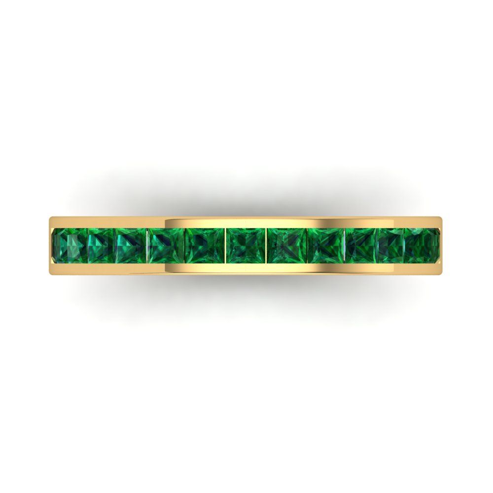 0.78 cttw Simulated Emerald Princess Cut Yellow Gold Eternity Wedding Band