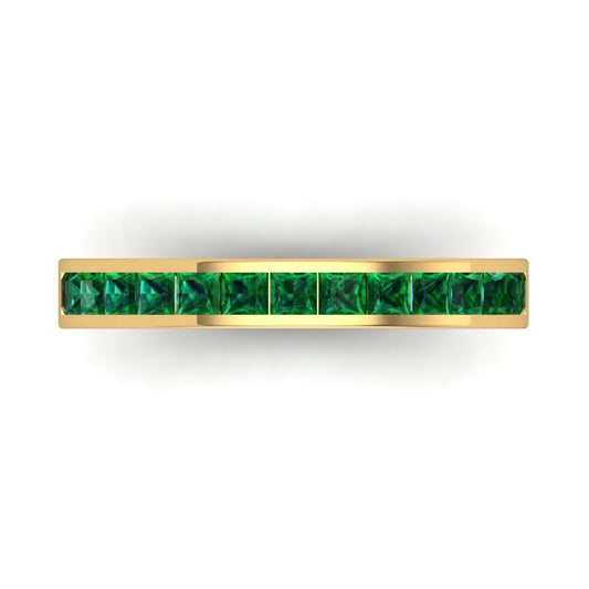 0.78 cttw Simulated Emerald Princess Cut Yellow Gold Eternity Wedding Band
