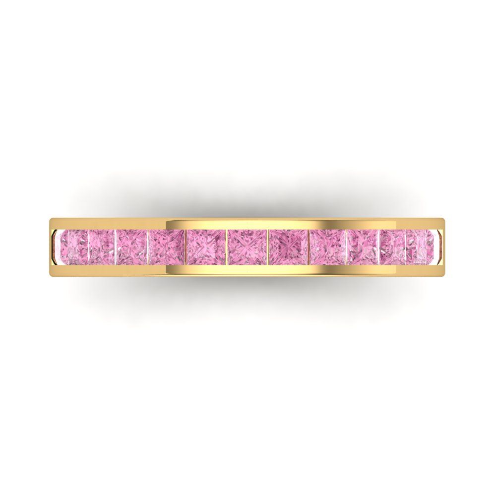 0.78 cttw Simulated Pink Diamond Princess Cut Yellow Gold Eternity Wedding Band