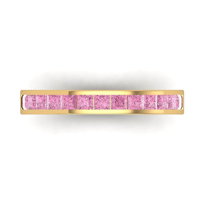 0.78 cttw Simulated Pink Diamond Princess Cut Yellow Gold Eternity Wedding Band