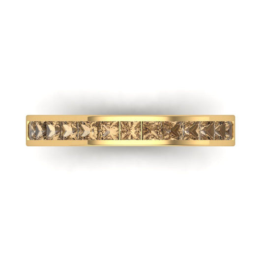 0.78 cttw Simulated Champagne Diamond Princess Cut Yellow Gold Eternity Wedding Band