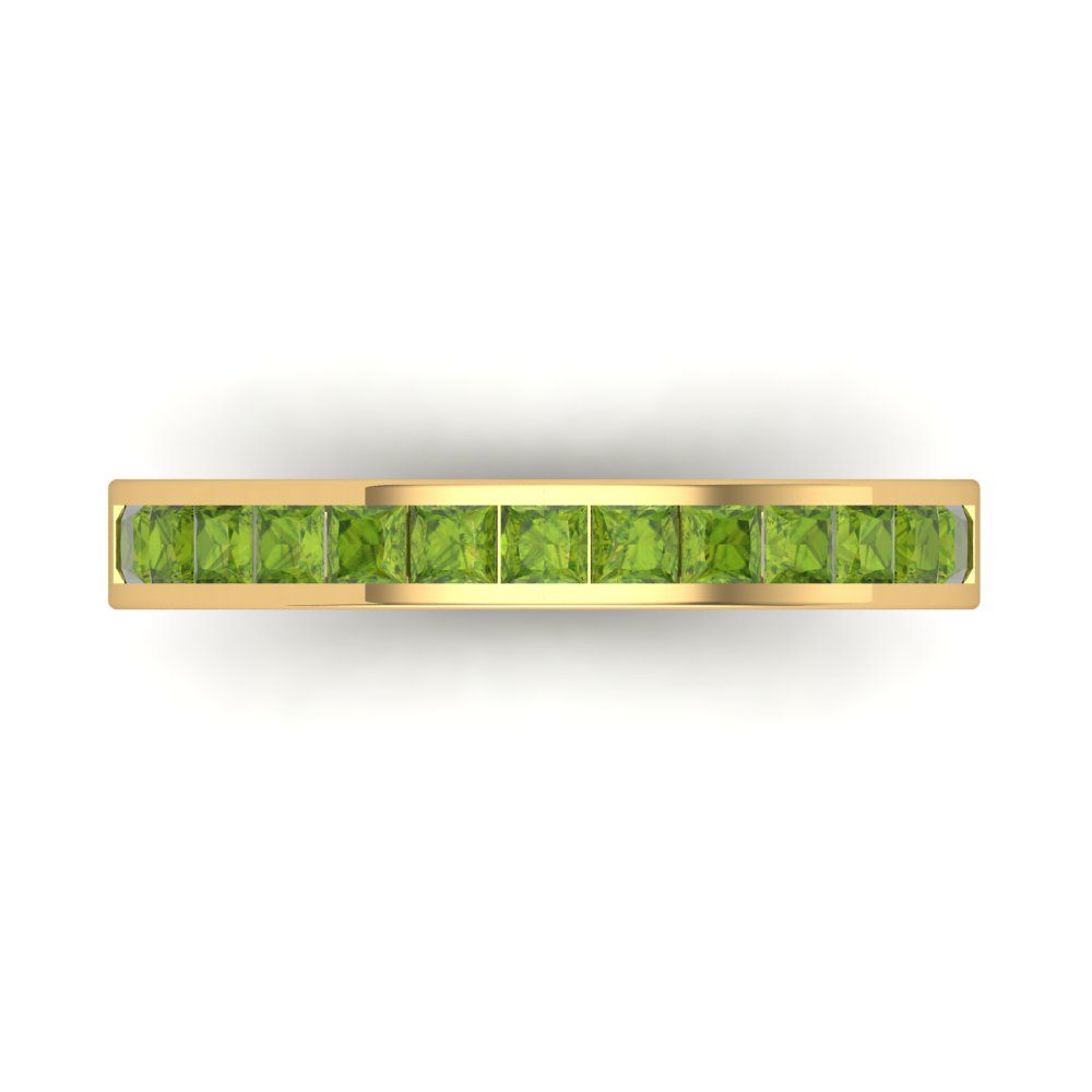 0.78 cttw Natural Peridot Princess Cut Yellow Gold Eternity Wedding Band