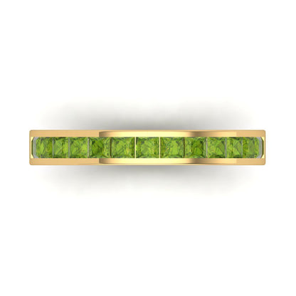 0.78 cttw Natural Peridot Princess Cut Yellow Gold Eternity Wedding Band