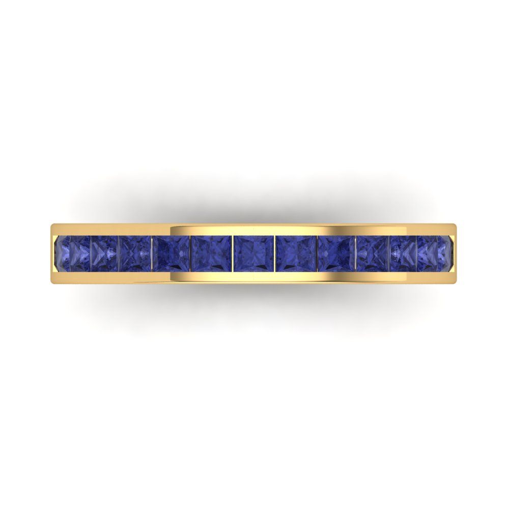 0.78 cttw Simulated Tanzanite Princess Cut Yellow Gold Eternity Wedding Band