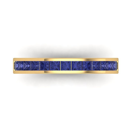 0.78 cttw Simulated Tanzanite Princess Cut Yellow Gold Eternity Wedding Band