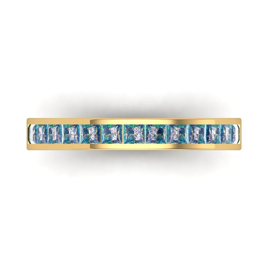 0.78 cttw Blue Moissanite Princess Cut Yellow Gold Eternity Wedding Band