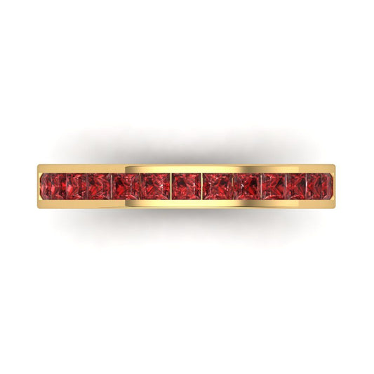 0.78 cttw Natural Garnet Princess Cut Yellow Gold Eternity Wedding Band