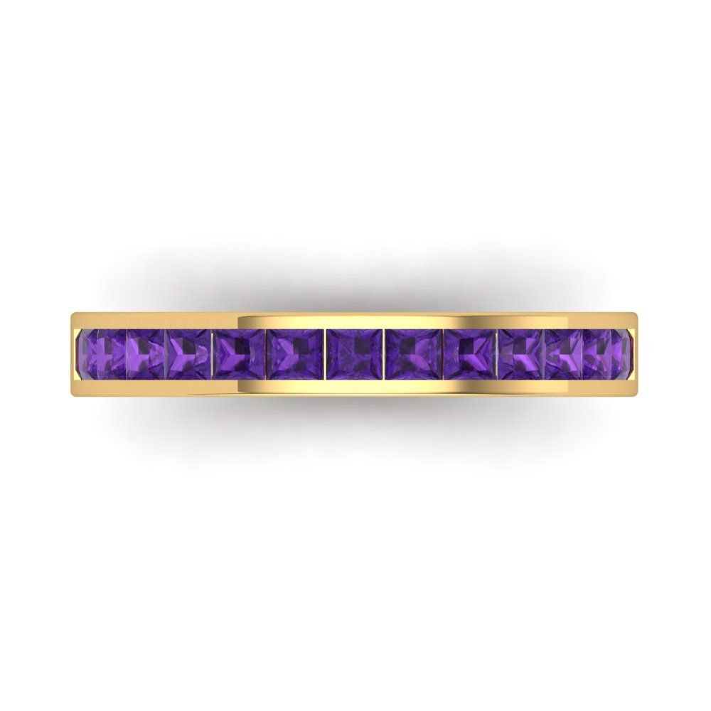 0.78 cttw Natural Amethyst Princess Cut Yellow Gold Eternity Wedding Band