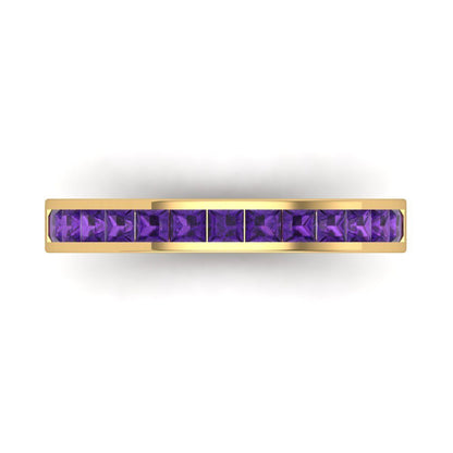 0.78 cttw Natural Amethyst Princess Cut Yellow Gold Eternity Wedding Band