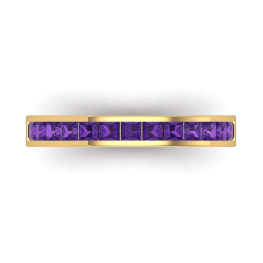 0.78 cttw Natural Amethyst Princess Cut Yellow Gold Eternity Wedding Band