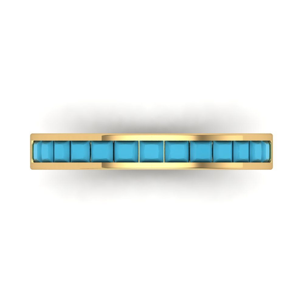 0.78 cttw Simulated Turquoise Princess Cut Yellow Gold Eternity Wedding Band