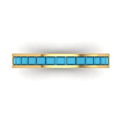 0.78 cttw Simulated Turquoise Princess Cut Yellow Gold Eternity Wedding Band