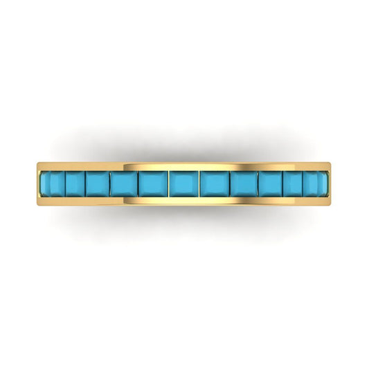 0.78 cttw Simulated Turquoise Princess Cut Yellow Gold Eternity Wedding Band