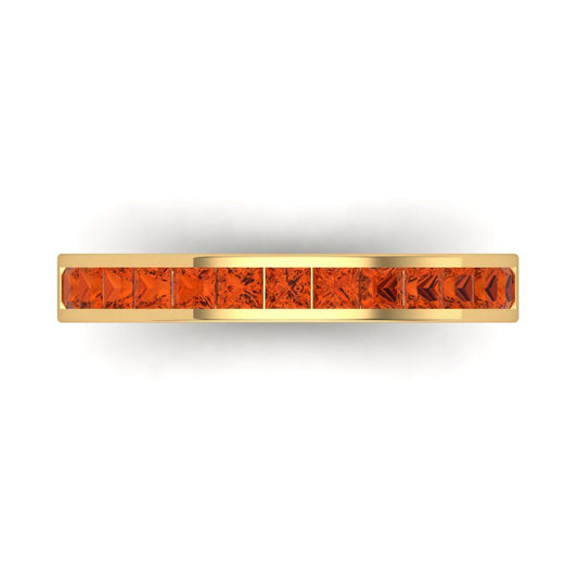 0.78 cttw Simulated Red Diamond Princess Cut Yellow Gold Eternity Wedding Band