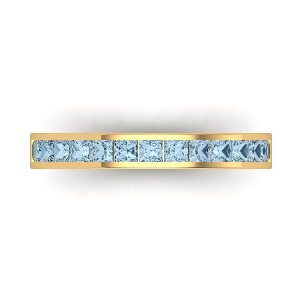 0.78 cttw Natural Sky Blue Topaz Princess Cut Yellow Gold Eternity Wedding Band