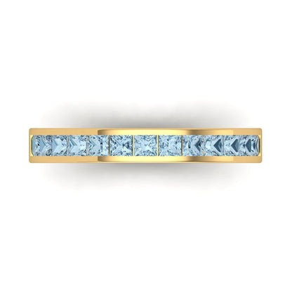 0.78 cttw Natural Sky Blue Topaz Princess Cut Yellow Gold Eternity Wedding Band