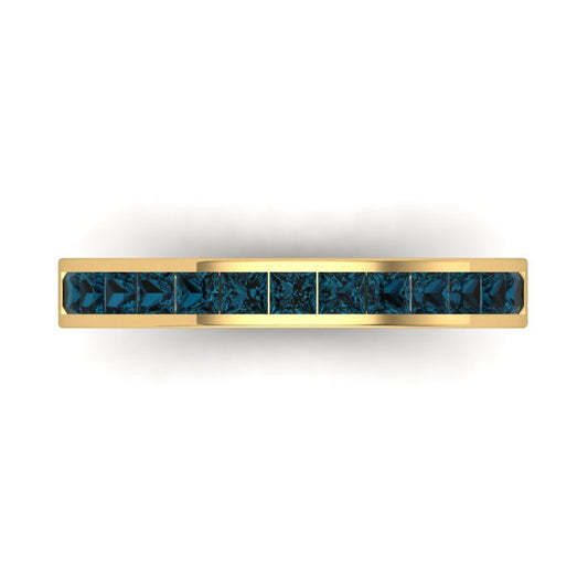 0.78 cttw Natural London Blue Topaz Princess Cut Yellow Gold Eternity Wedding Band