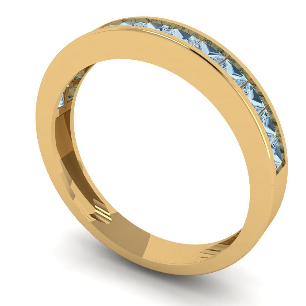 0.78 cttw Natural Swiss Blue Topaz Princess Cut Yellow Gold Eternity Wedding Band