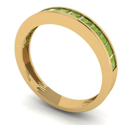 0.78 cttw Natural Peridot Princess Cut Yellow Gold Eternity Wedding Band