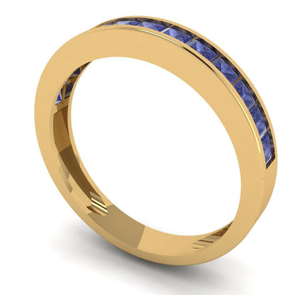 0.78 cttw Simulated Tanzanite Princess Cut Yellow Gold Eternity Wedding Band