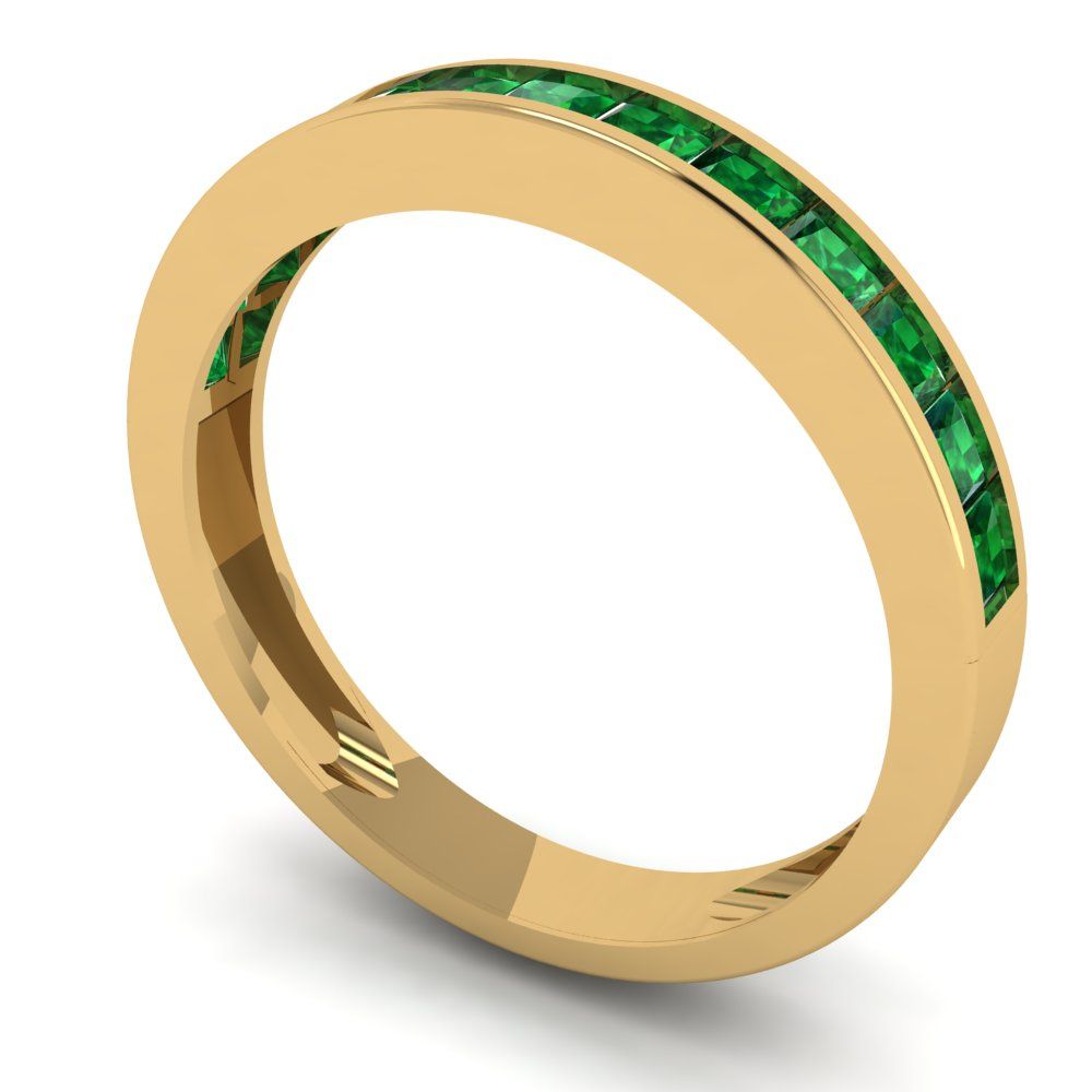 0.78 cttw Simulated Emerald Princess Cut Yellow Gold Eternity Wedding Band