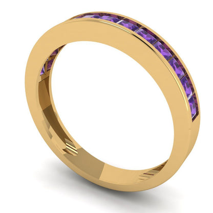 0.78 cttw Natural Amethyst Princess Cut Yellow Gold Eternity Wedding Band