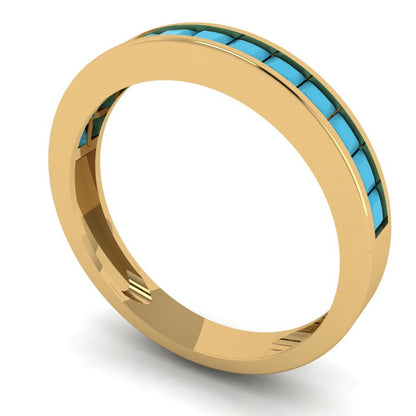 0.78 cttw Simulated Turquoise Princess Cut Yellow Gold Eternity Wedding Band