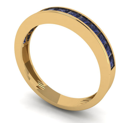 0.78 cttw Simulated Blue Sapphire Princess Cut Yellow Gold Eternity Wedding Band