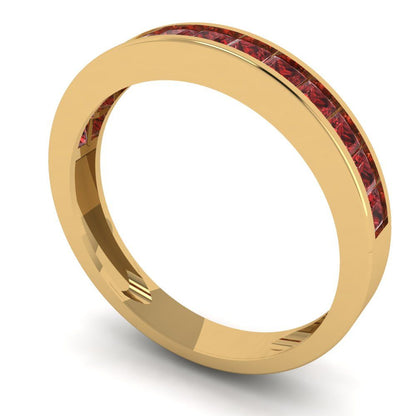 0.78 cttw Natural Garnet Princess Cut Yellow Gold Eternity Wedding Band