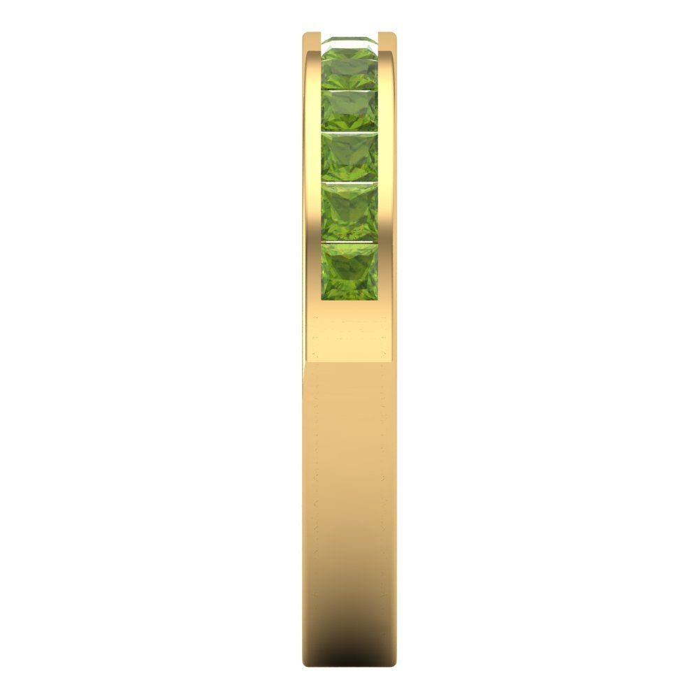 0.78 cttw Natural Peridot Princess Cut Yellow Gold Eternity Wedding Band