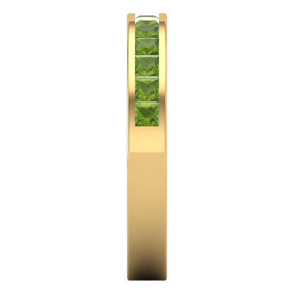 0.78 cttw Natural Peridot Princess Cut Yellow Gold Eternity Wedding Band